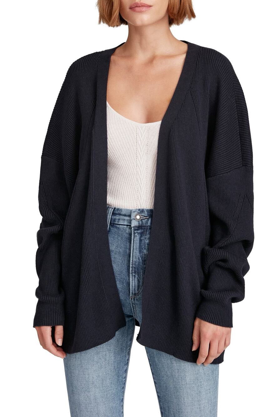 Favorite daughter cardigan cotton cashmere ribbed open coastal navy blue medium